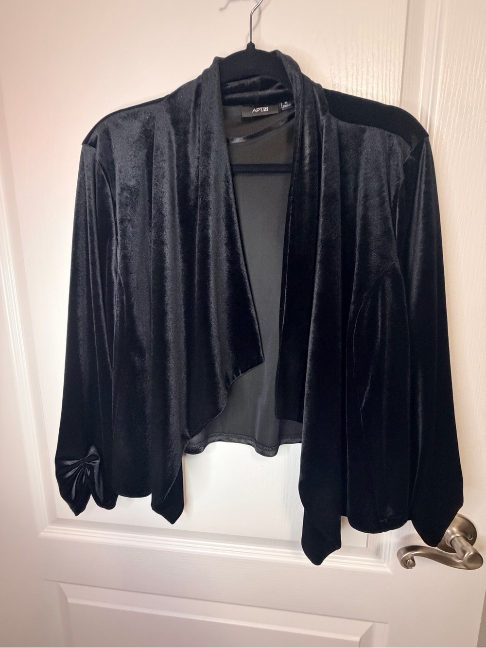 Apt. 9 Black Velvet Open-Front Draped Cardigan